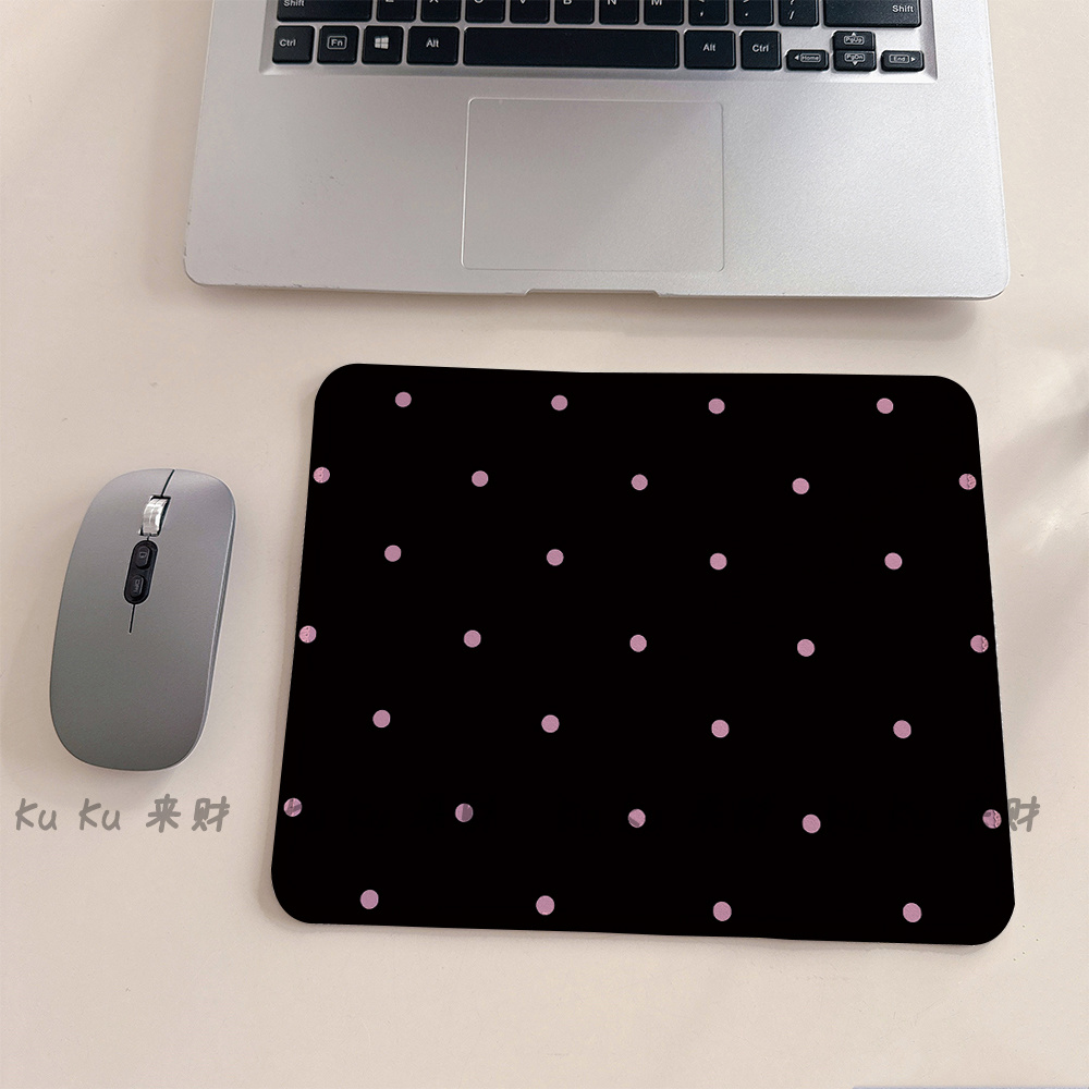 Desk Setup Black - Polka Dots Black Leather Desk Pad