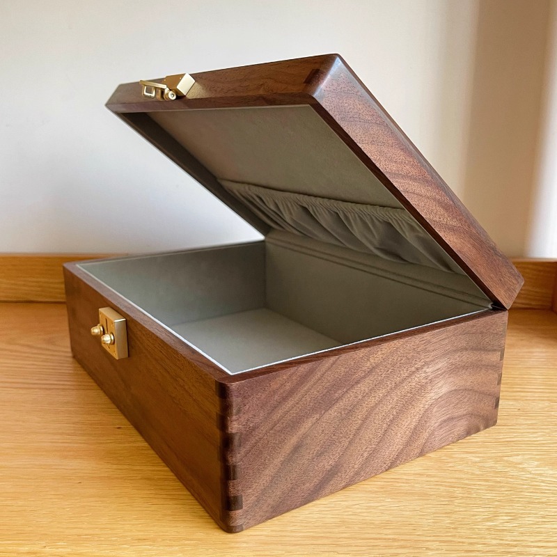 Korean Desk Setup - Walnut Wood Jewelry Box with Lock