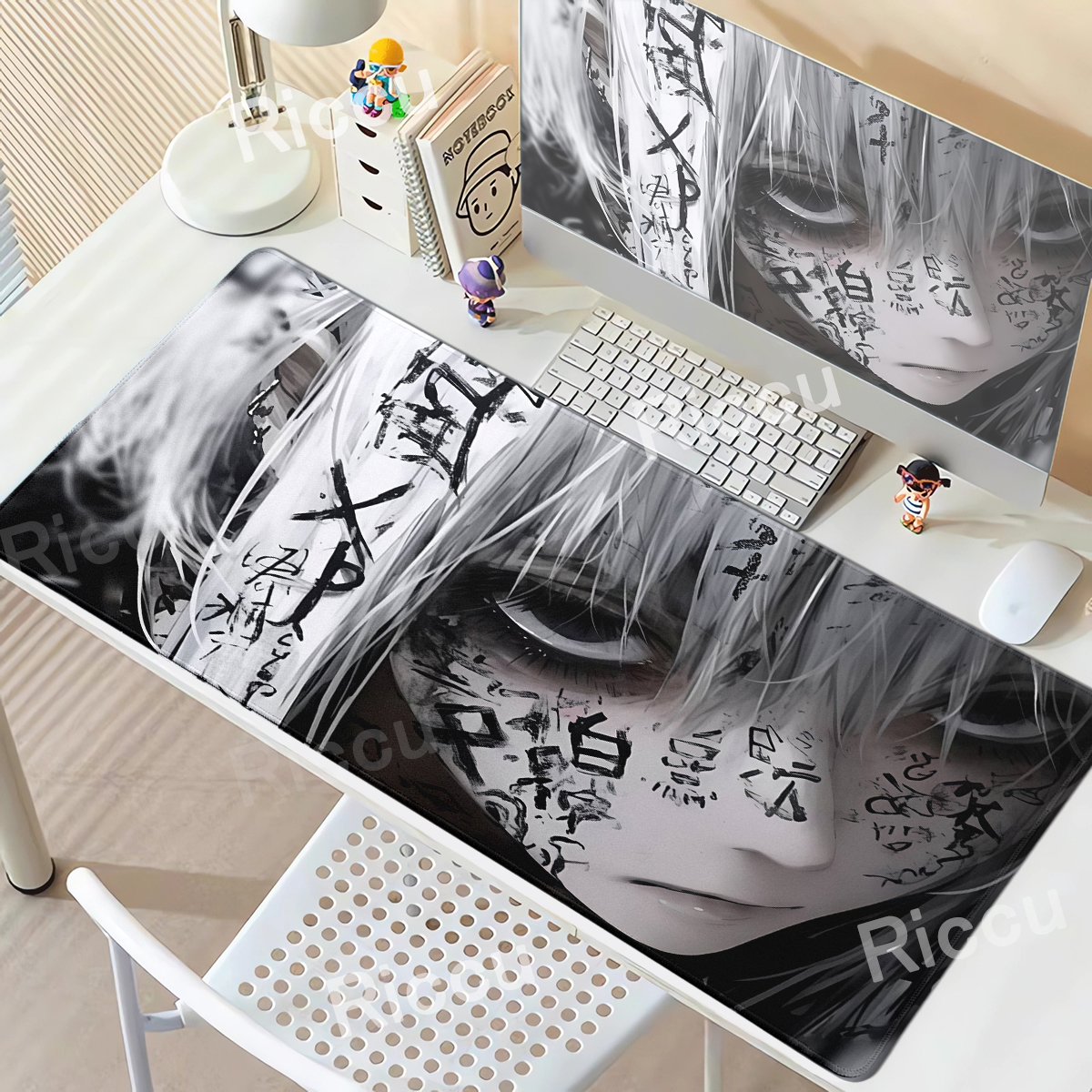 Desk Setup Girl - Text Anime Girl Large Mouse Pad