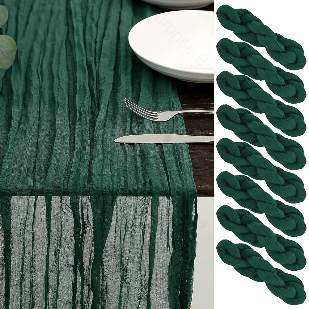 Desk Setup Dark - Emerald Green Cheesecloth Table Runner Boho
