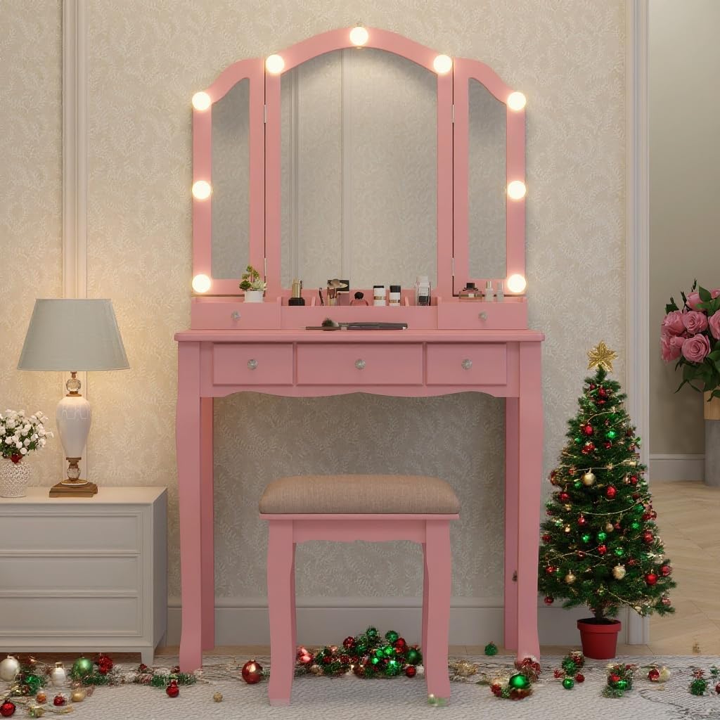Pink Makeup Vanity Desk with M - Desk Setup Girl บทวิจารณ์และราคา