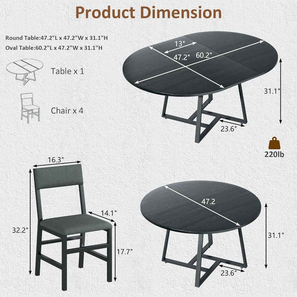 60 Round to Oval Expandable Di - Desk Setup Black บทวิจารณ์และราคา