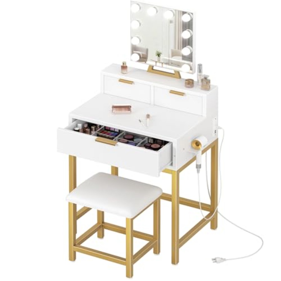 BOLUO Gold Makeup Vanity Desk  - Desk Setup Girl บทวิจารณ์และราคา