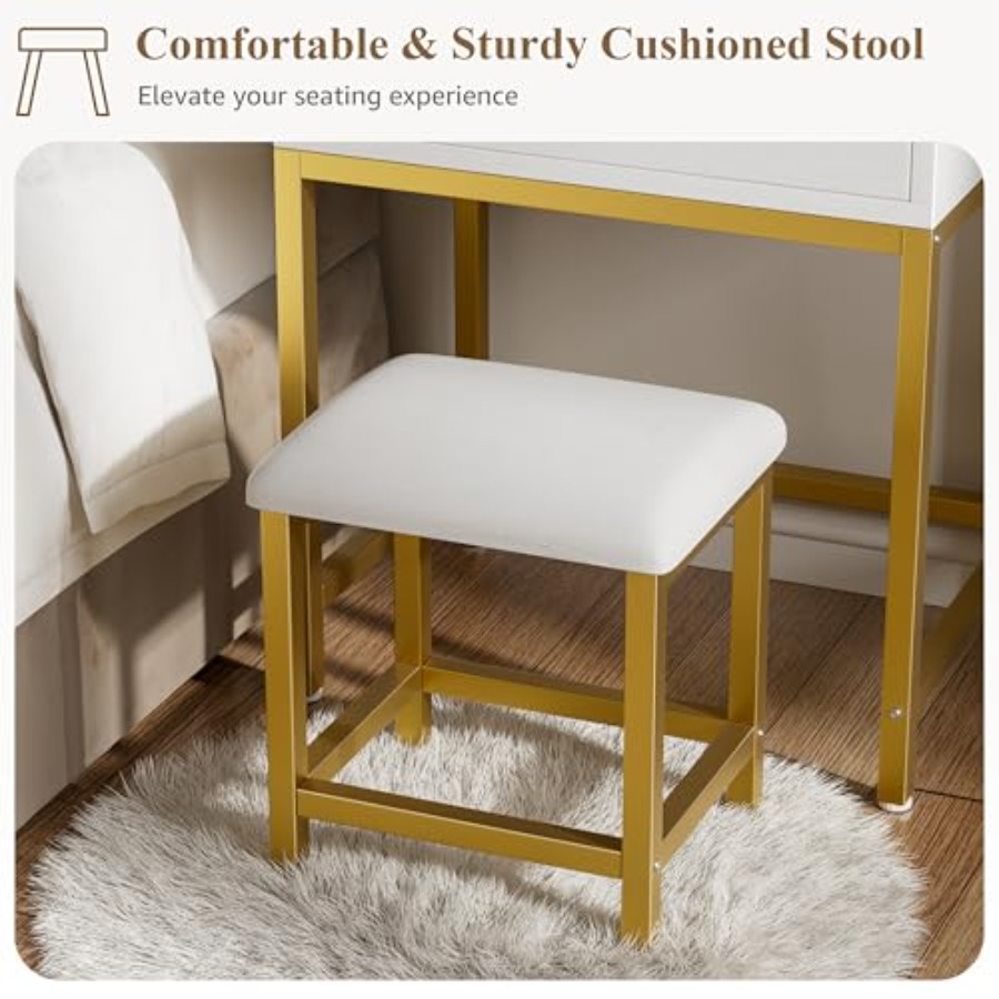 BOLUO Gold Makeup Vanity Desk  - Desk Setup Girl บทวิจารณ์และราคา