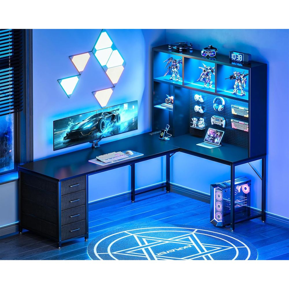 71 L-Shaped Gaming Desk with H - Desk Setup Black บทวิจารณ์และราคา