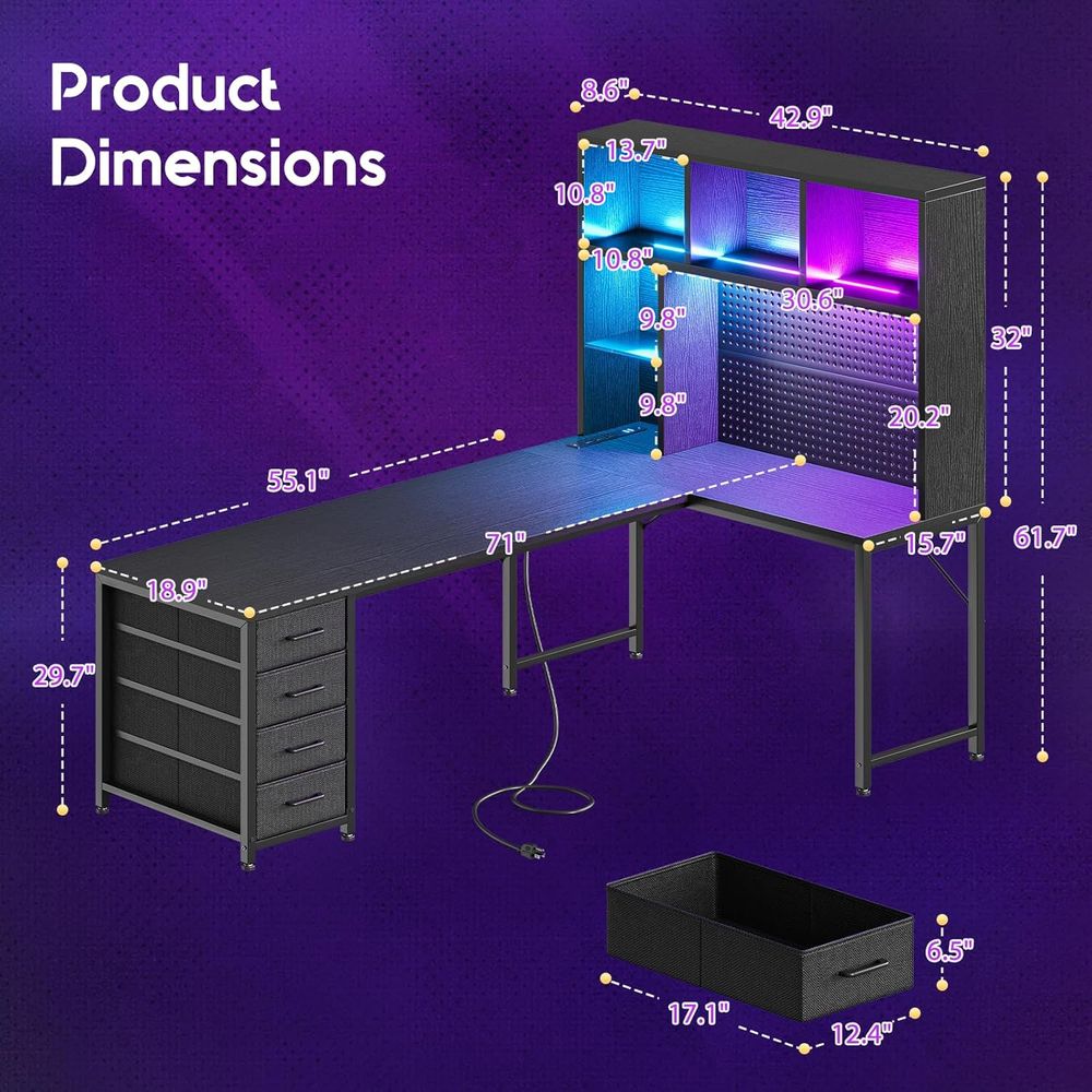 71 L-Shaped Gaming Desk with H - Desk Setup Black บทวิจารณ์และราคา