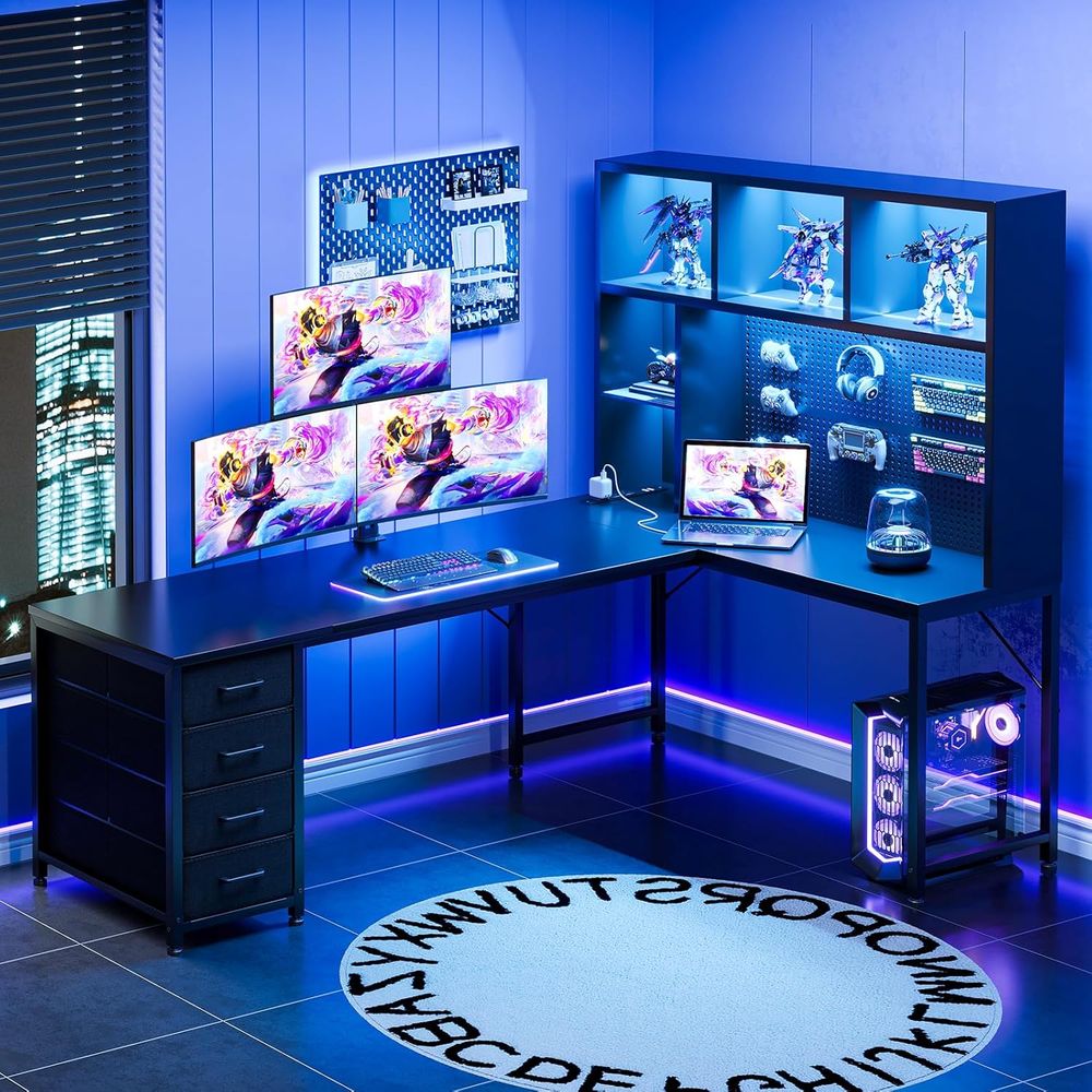71 L-Shaped Gaming Desk with H - Desk Setup Black บทวิจารณ์และราคา