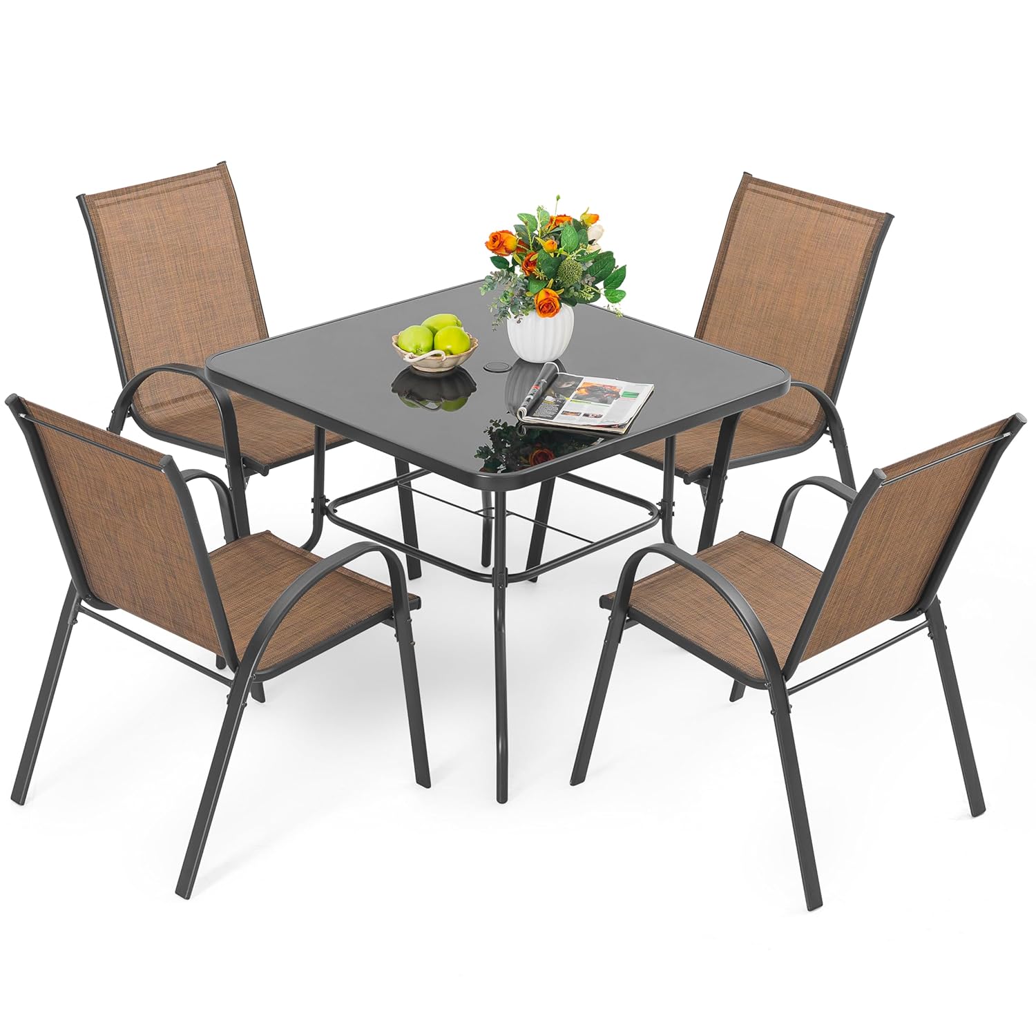 5 Piece Metal Patio Dining Set - Desk Setup Black บทวิจารณ์และราคา