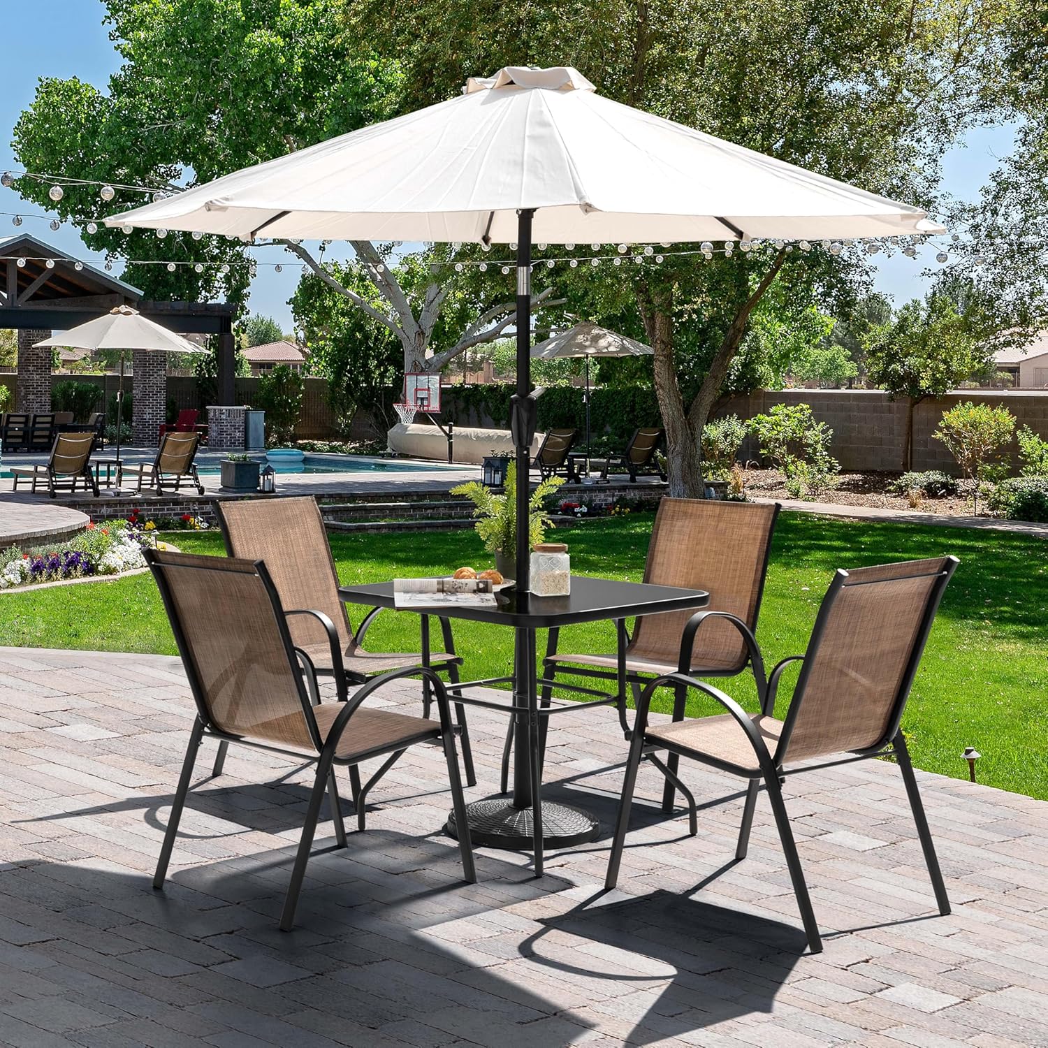 5 Piece Metal Patio Dining Set - Desk Setup Black บทวิจารณ์และราคา