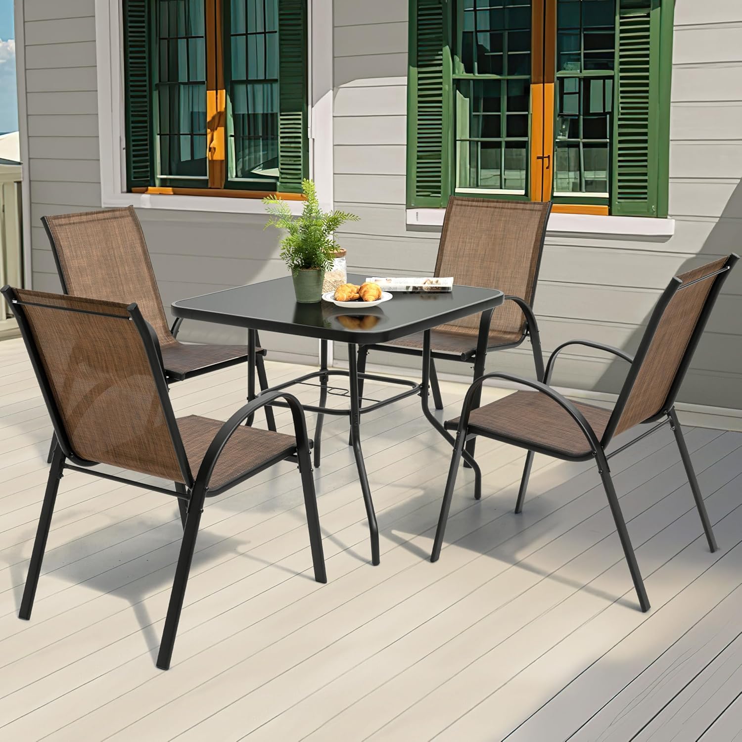 5 Piece Metal Patio Dining Set - Desk Setup Black บทวิจารณ์และราคา