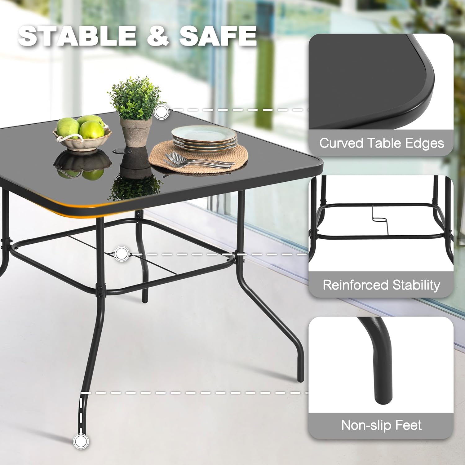 5 Piece Metal Patio Dining Set - Desk Setup Black บทวิจารณ์และราคา
