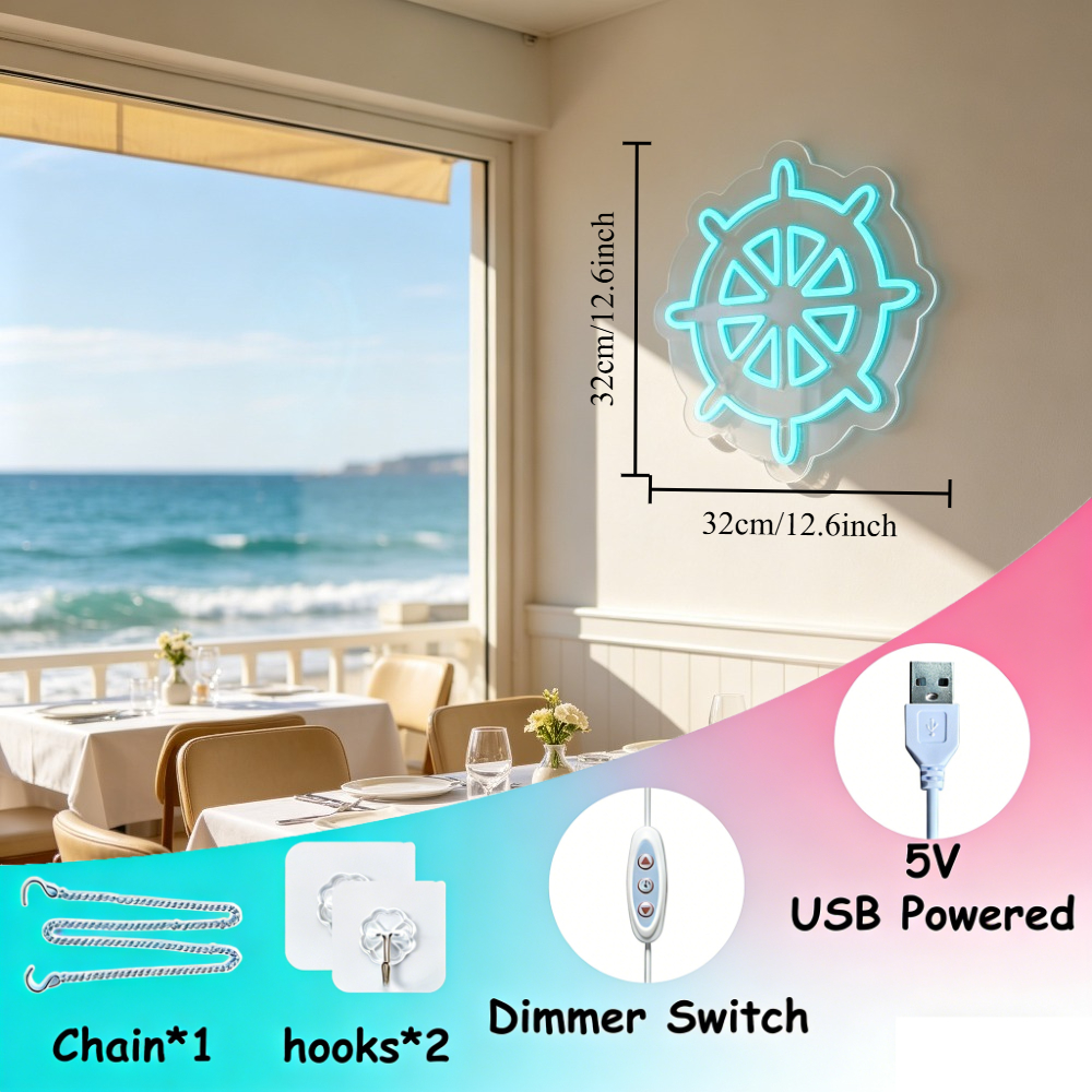 Ship Wheel LED Neon Sign Nauti - Desk Setup Gifts บทวิจารณ์และราคา