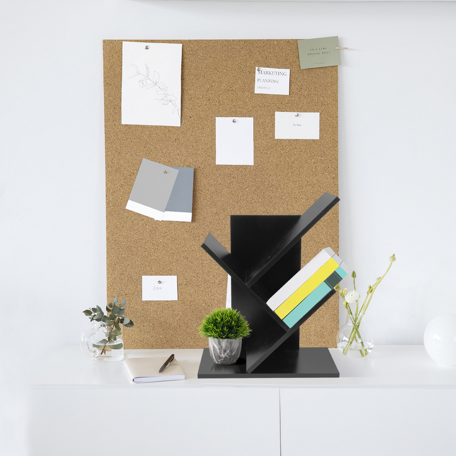 Wood Desktop Bookshelf Storage - Desk Setup Living Room บทวิจารณ์และราคา