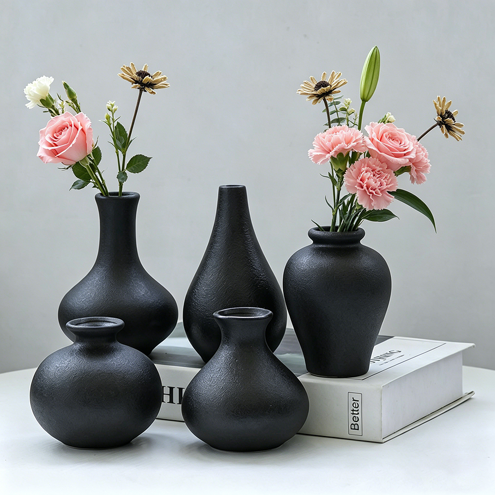 5Pcs Black Ceramic Vase Set Mo - Desk Setup Black บทวิจารณ์และราคา