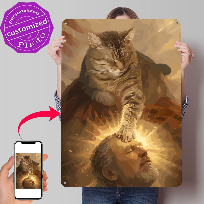 Cat Blessing a Man Tinplate Po - Desk Room Setup บทวิจารณ์และราคา