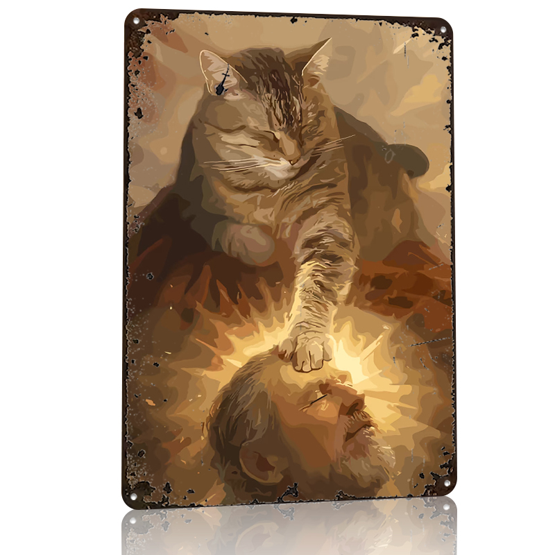 Cat Blessing a Man Tinplate Po - Desk Room Setup บทวิจารณ์และราคา