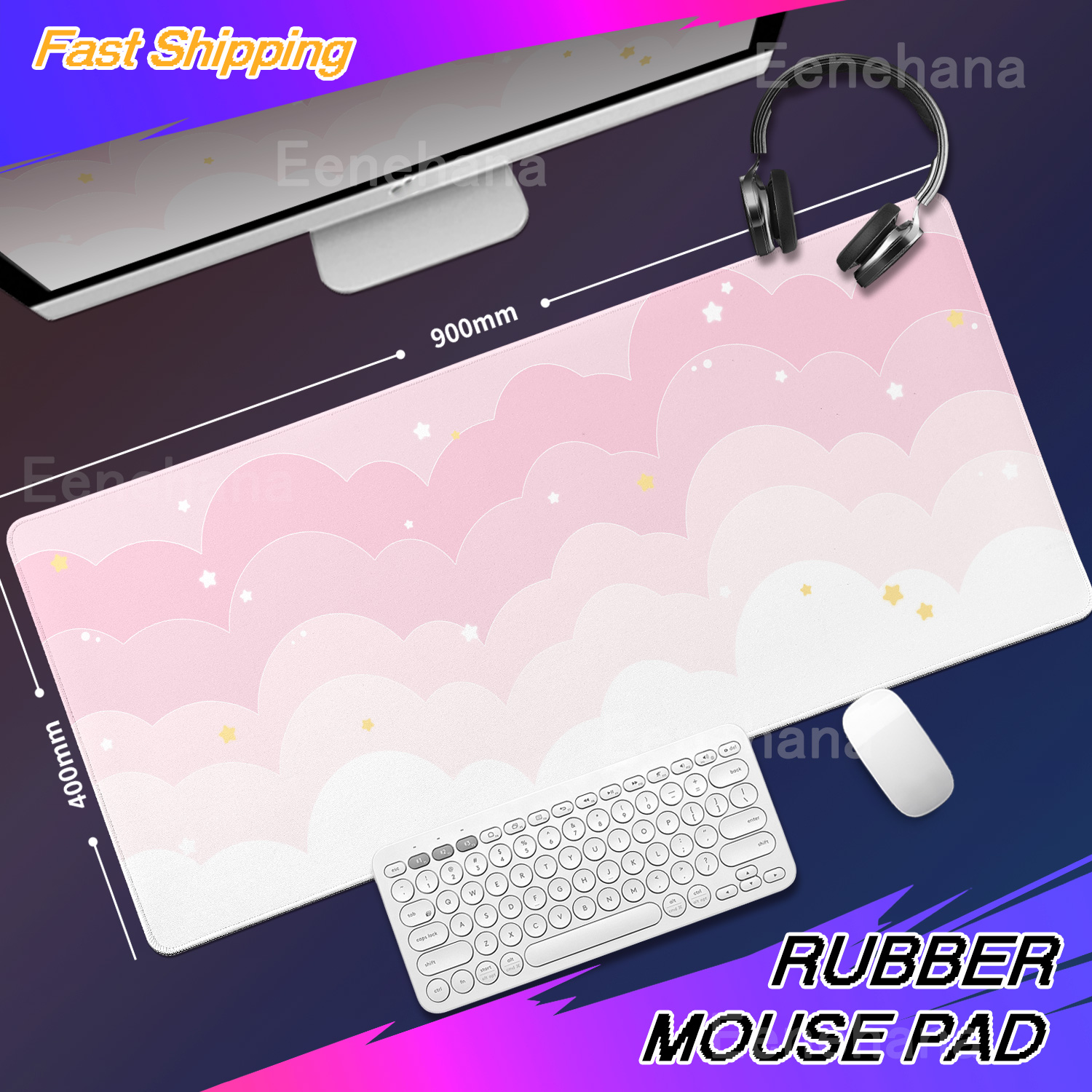 Light Blue Pink Clouds Desk Ma - Korean Desk Setup บทวิจารณ์และราคา