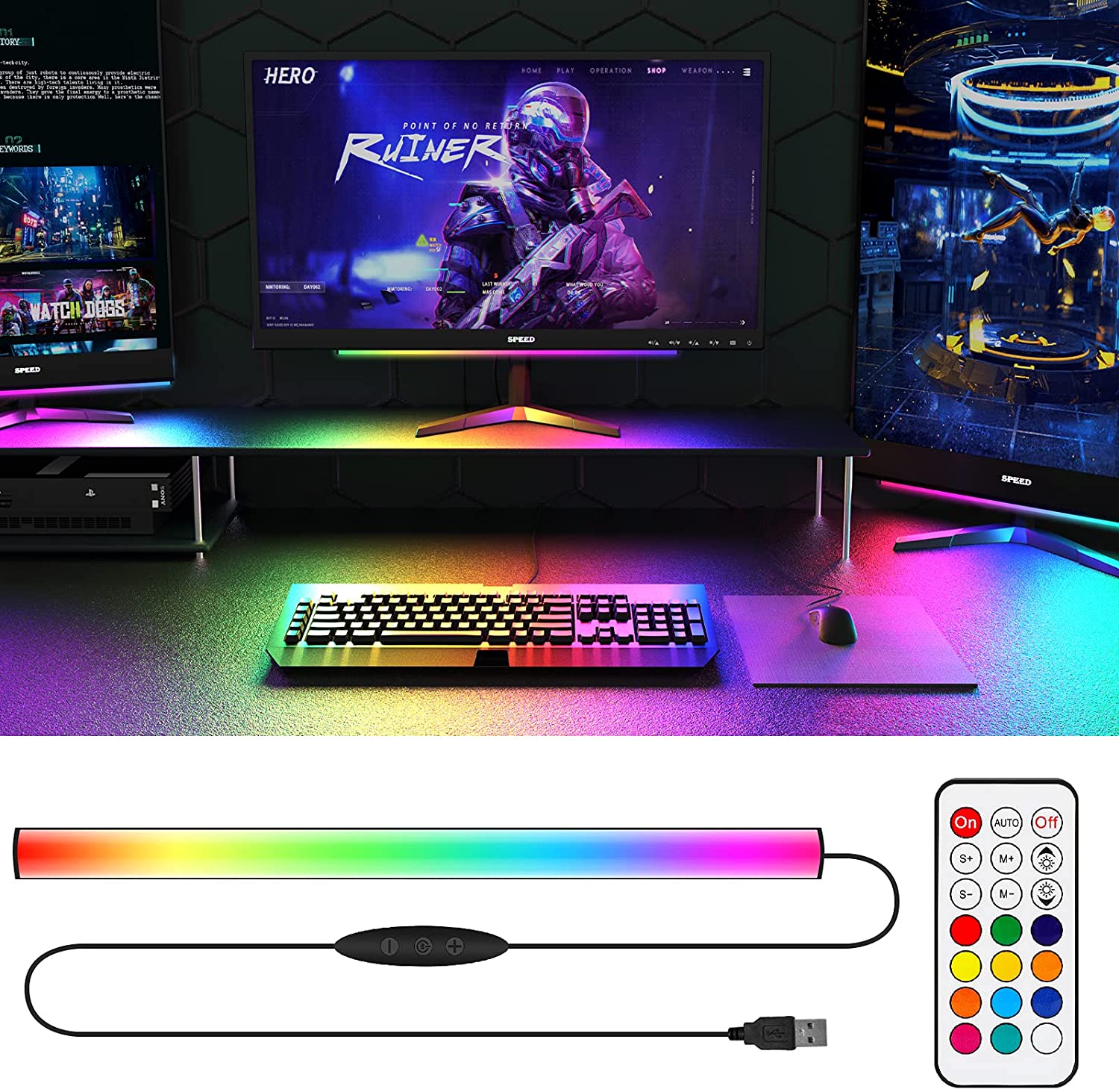 Under Monitor Light Bar RGB Dr - Desk Room Setup บทวิจารณ์และราคา